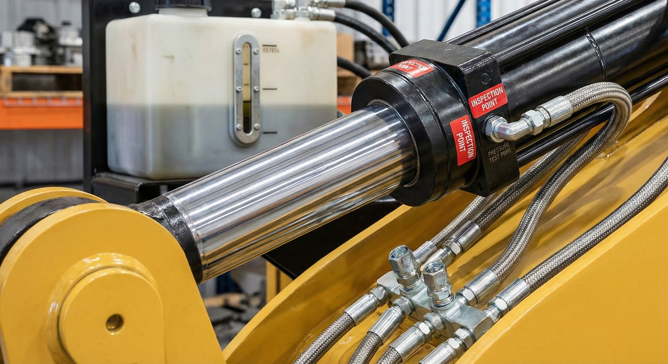 Vérin hydraulique et flexibles de mini-dumper lors d'un contrôle